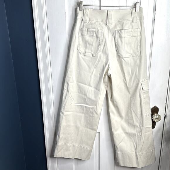 Spanx Stretch Twill Cropped Wide Leg Cargo Pants in Ivory White W1735 Sz M - Picture 4 of 8